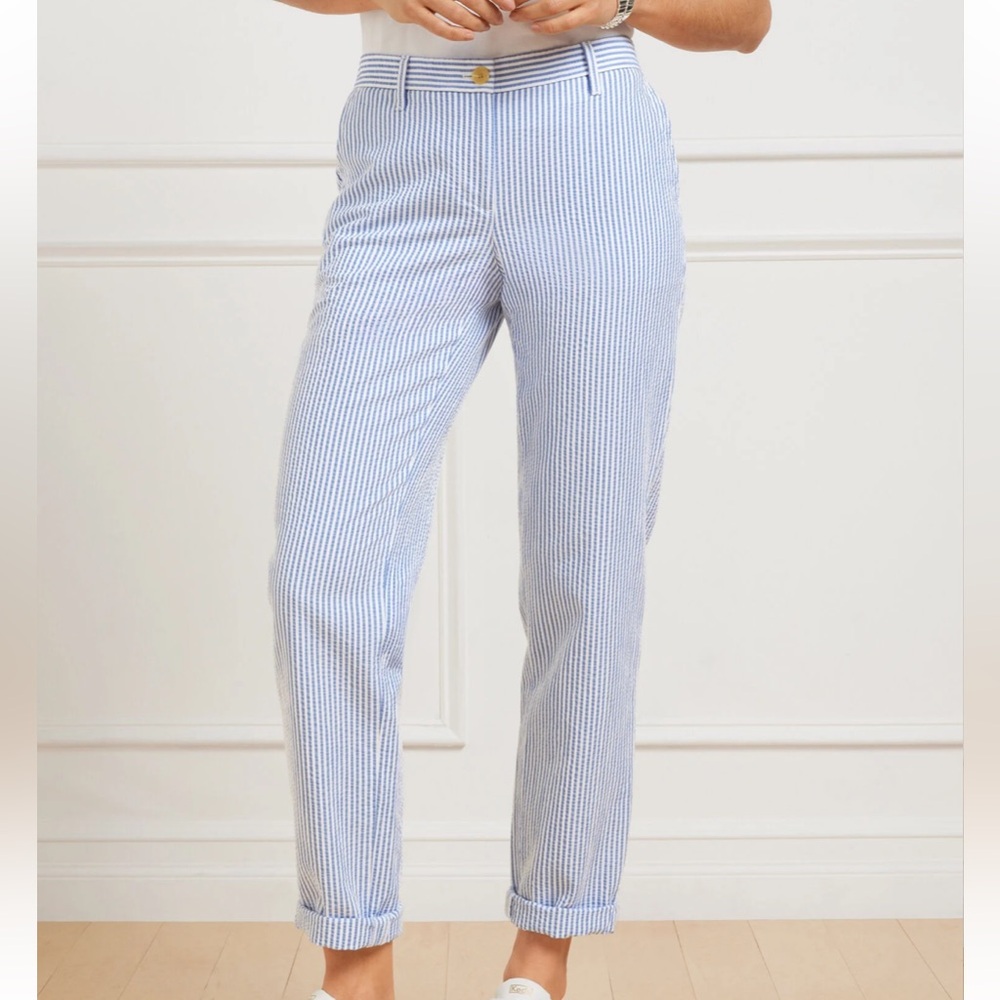 Talbots Tan & White Seersucker Ankle Pants